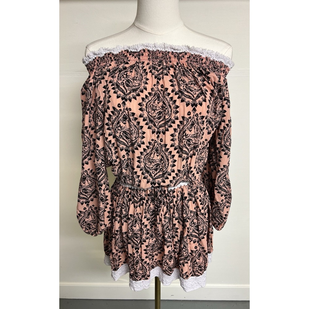 Free People XS Off The Shoulder‎ Pink Peasant Dress Boho Hippie USA Made